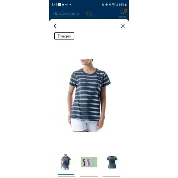 Time & Tru Women's Dark Navy/Vivid White Cotton/Poly Striped T-Shirt NEW - Picture 2 of 8